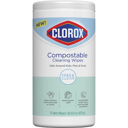 CLOROX Free & Clear Compostable All Purpose Cleaning Wipes, White, Tub, Multi Surface; Multipurpose CLO32486